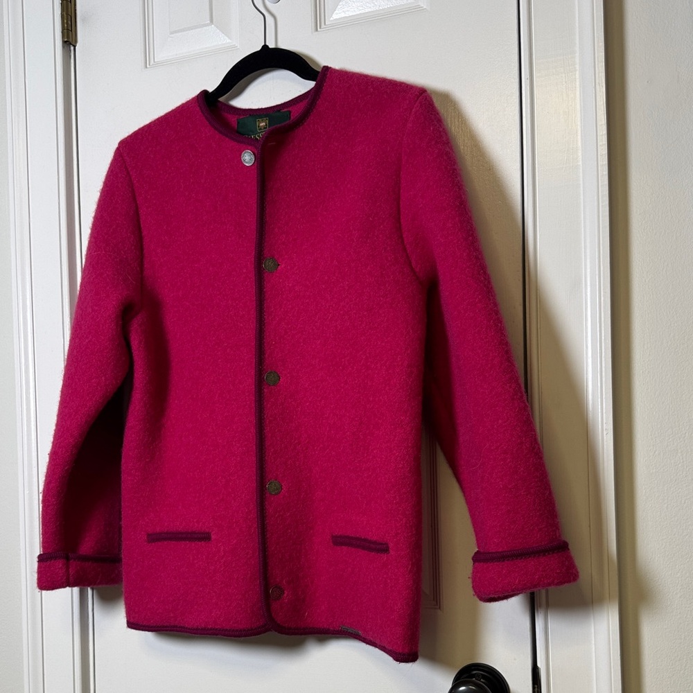 Vintage Giesswein Austrian Wool Jacket Pink Boiled Wool Made in Austria S/M - Picture 13 of 15